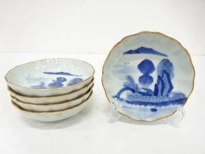 古伊万里　染付　山水　なます皿　5客揃